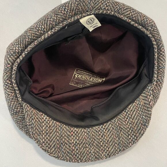 ~ Vintage Pendleton* Sm Wool Driving Cap* Brown Newsboy Plaid Tweed Hat Vtg GUC* - Picture 3 of 13